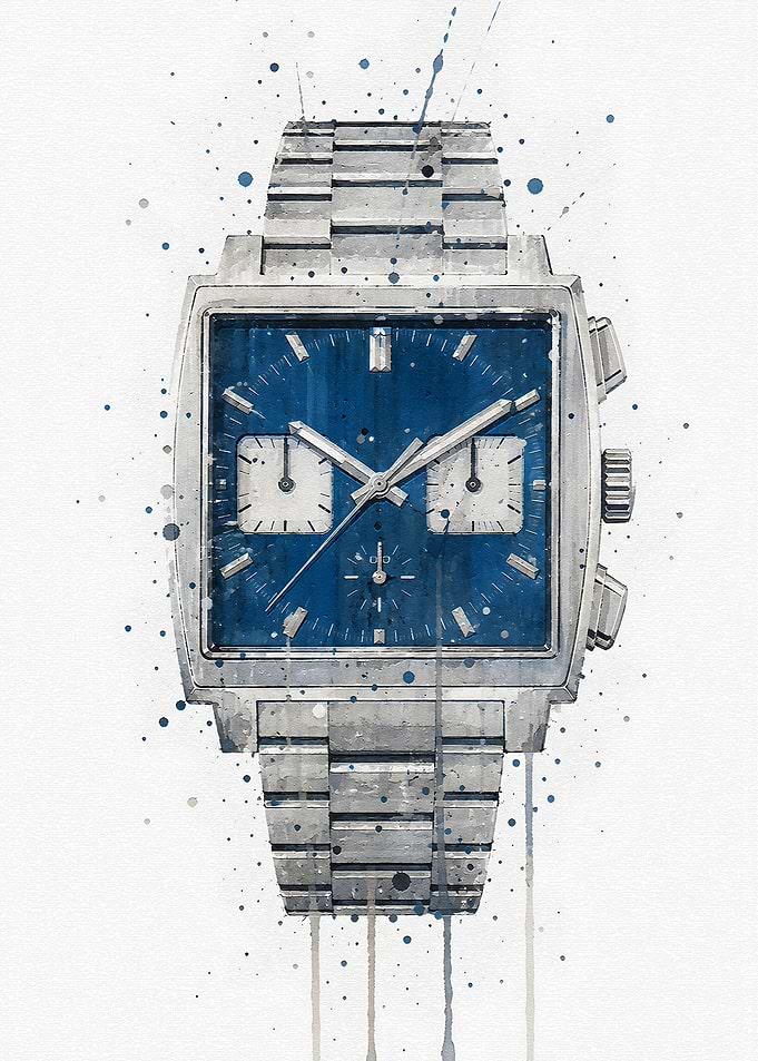 Watercolor Square Chronograph Watch Art