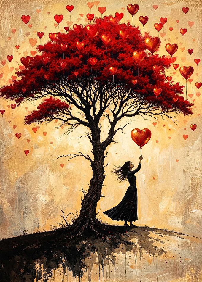 Woman Holding Heart Balloon Under Tree