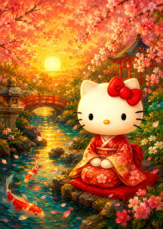 Hello Kitty in Traditional Japanese Garden