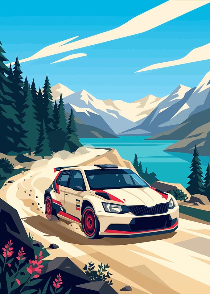 Rally Car Racing Through Mountain Landscape