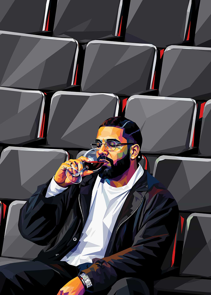 Drake Drinking Wine in Stadium Seats