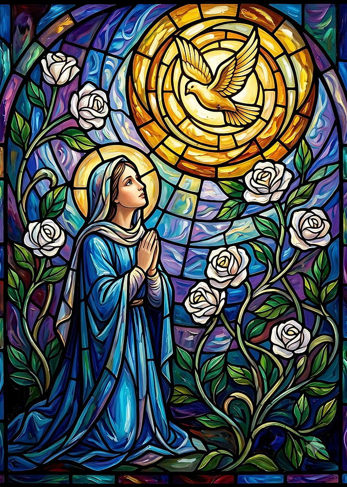 Stained Glass Virgin Mary and Dove