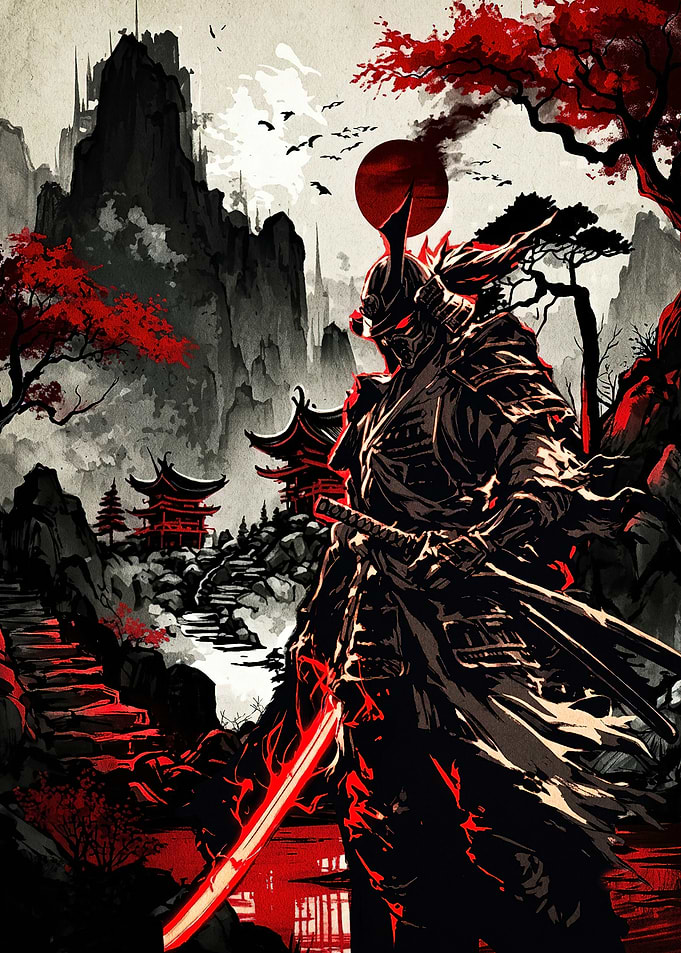 Samurai Warrior with Glowing Red Blade