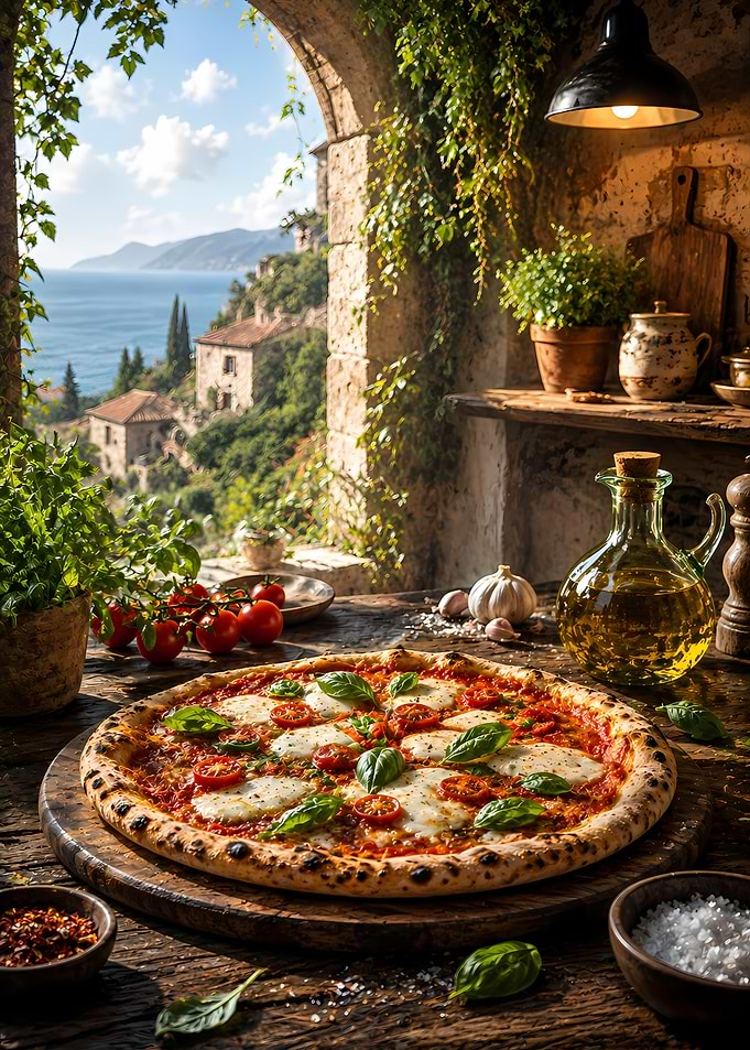Fresh Margherita Pizza by the Coast