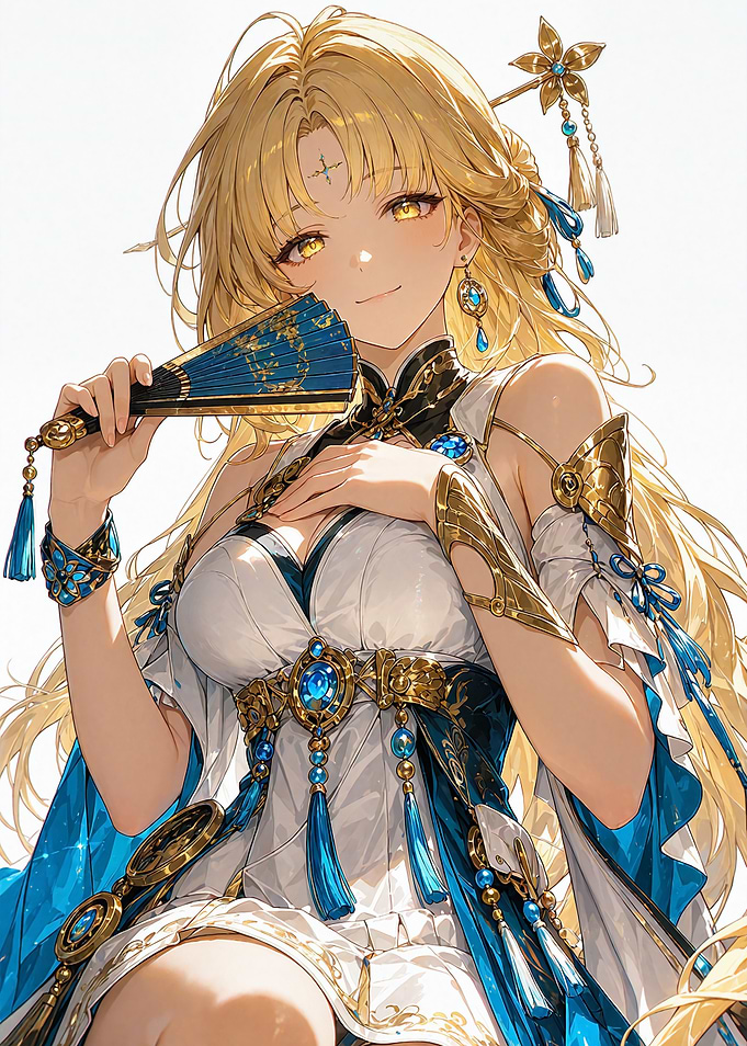 Elegant Anime Girl with Blue Fan