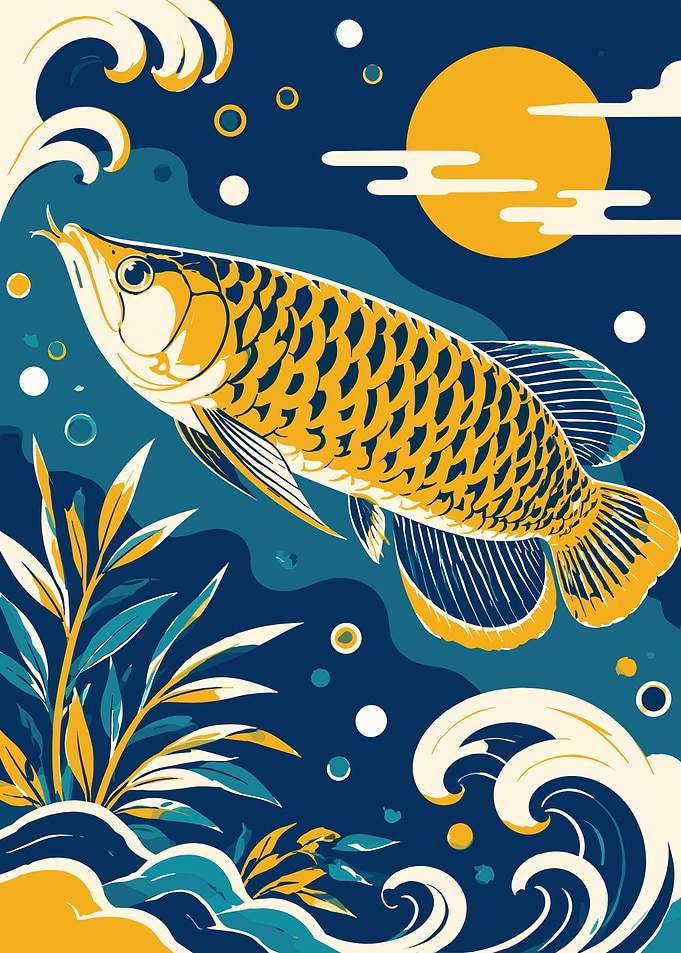 Golden Arowana Japanese Style Illustration