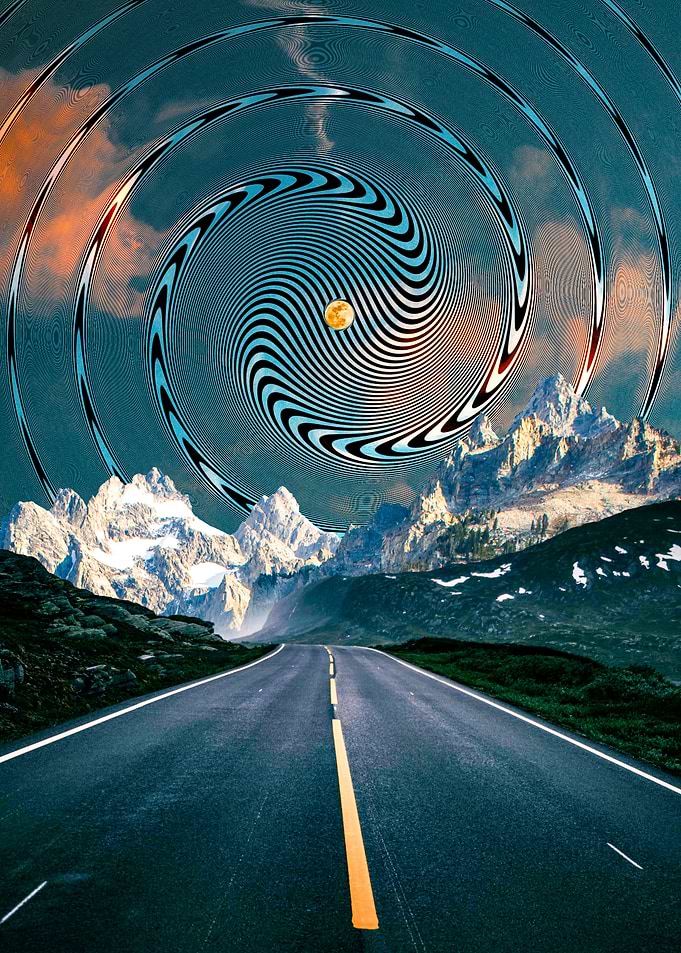 Surreal Mountain Road Hypnotic Sky