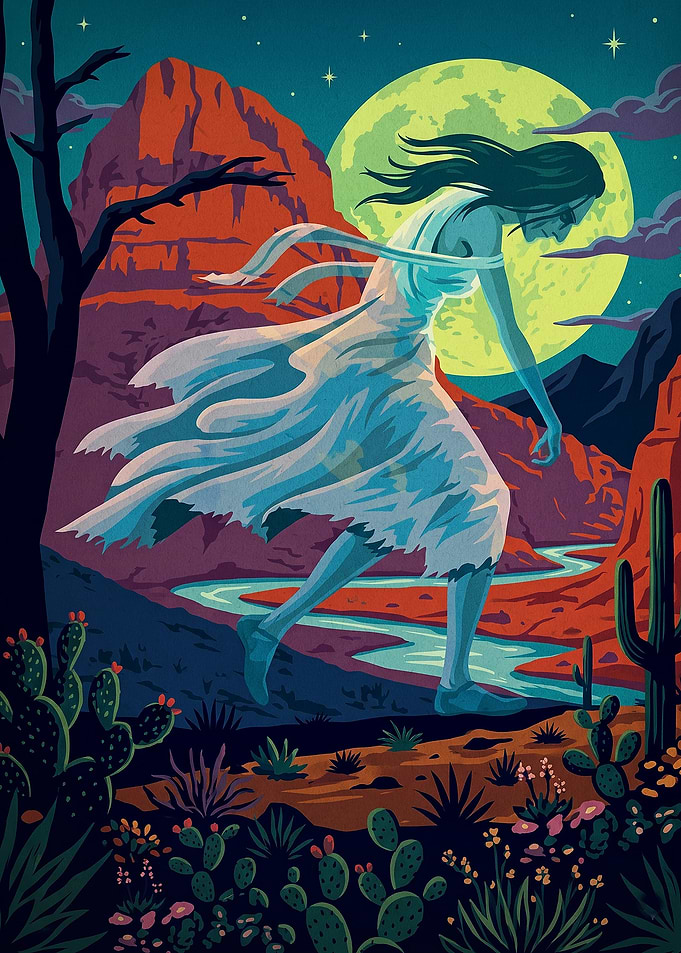 Ghostly Figure in Desert Landscape