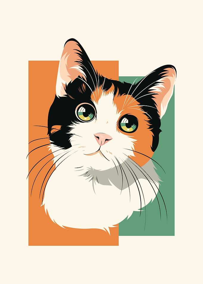 Calico Cat Portrait Illustration