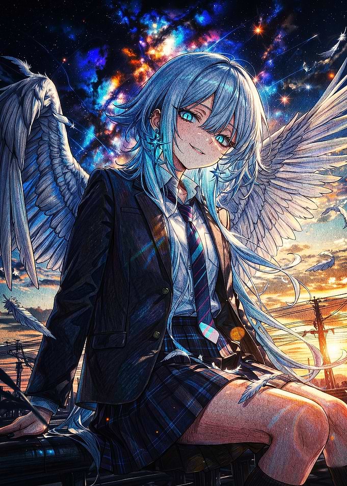 Anime Angel Girl in School Uniform
