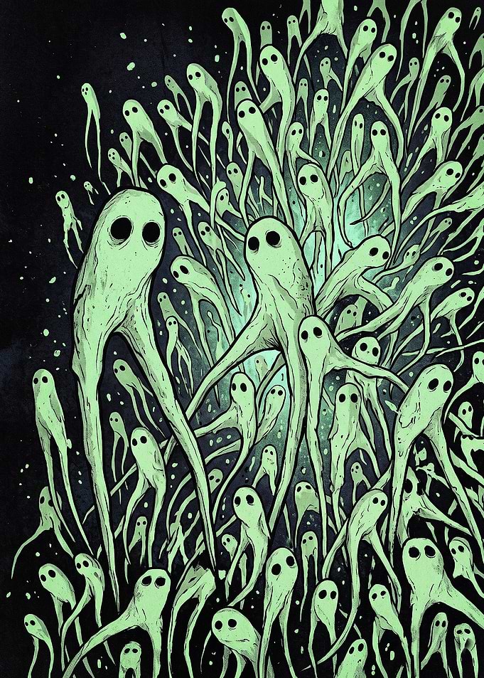 Swarm of Glowing Pale Spirits
