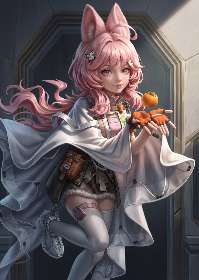 Anime Girl with Pink Hair and Orange