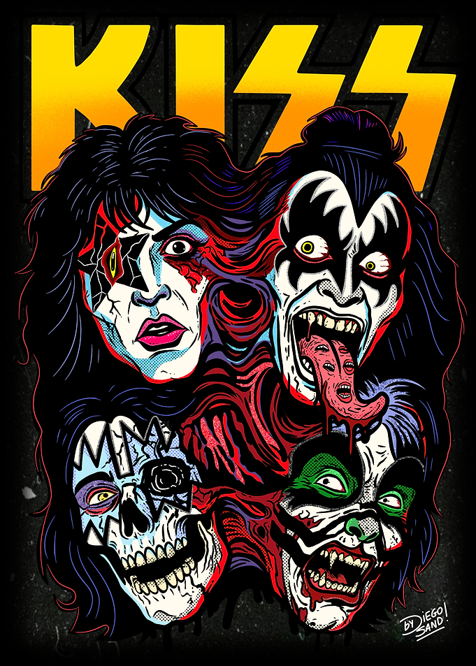 KISS Band Members Horror Art Poster