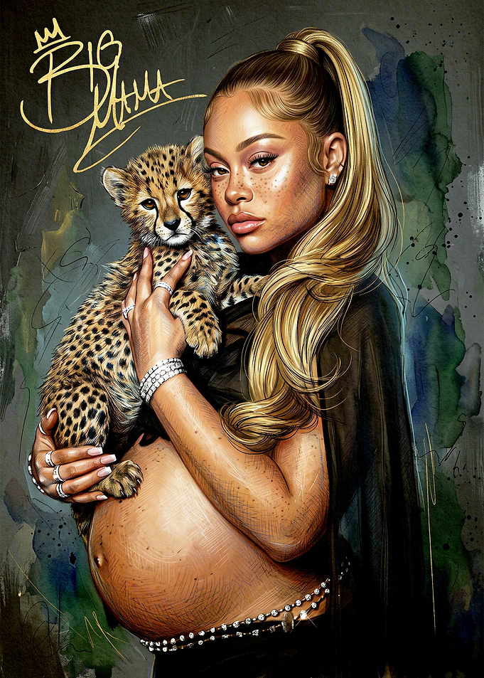 Pregnant Woman Holding Cheetah Cub Portrait