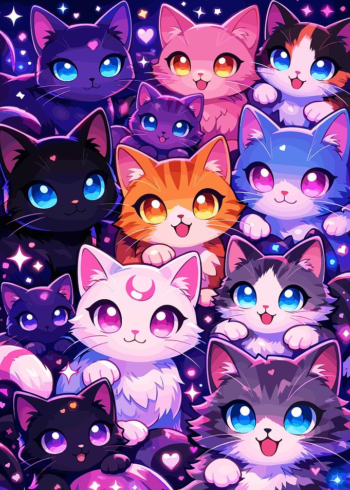 Adorable Chibi Cats Collage