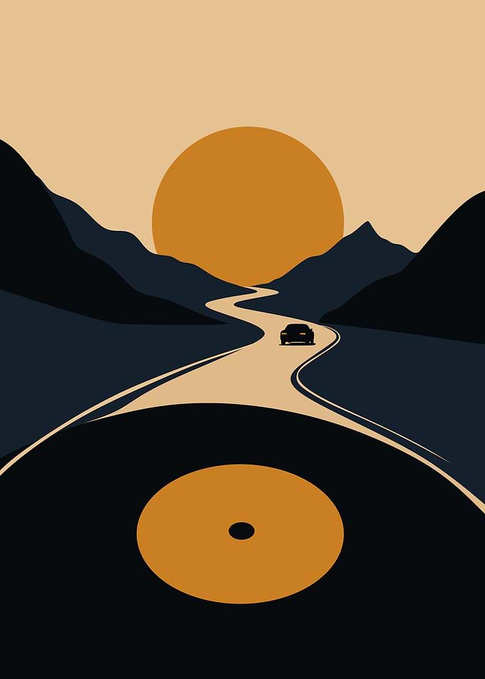 Vinyl Record Road Trip Illustration