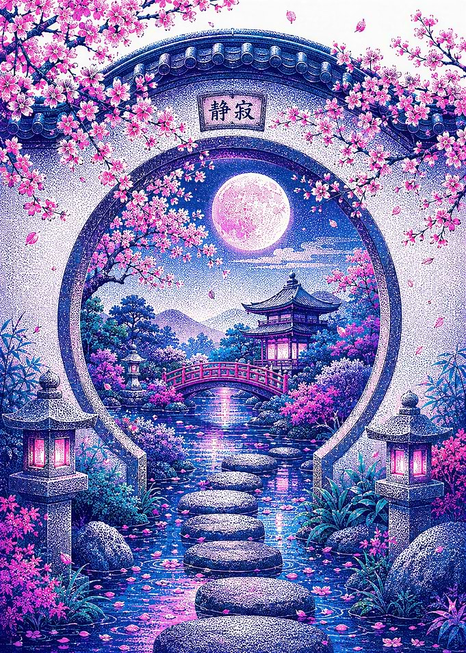 Japanese Garden Gate Moonlight Glow
