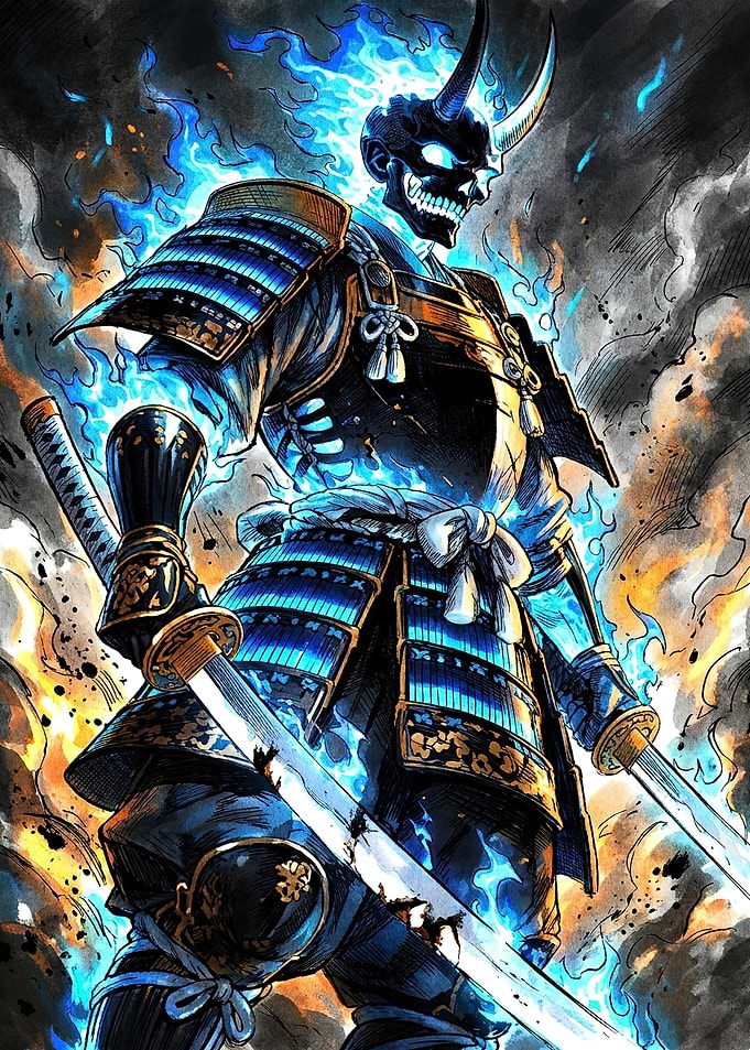 Blue Flame Oni Samurai Warrior
