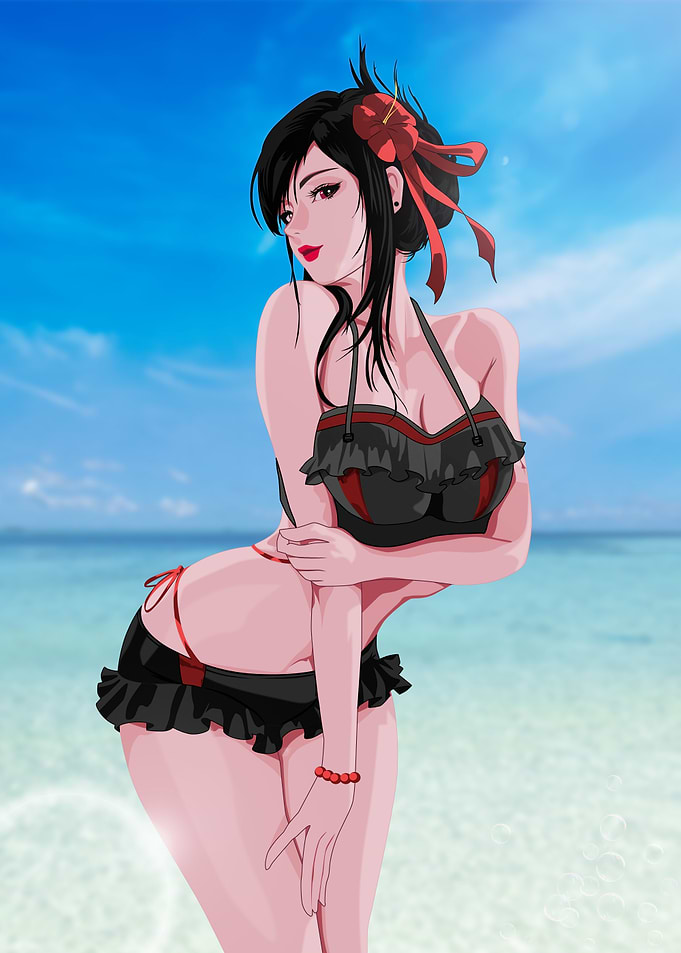 Anime Girl in Black Bikini