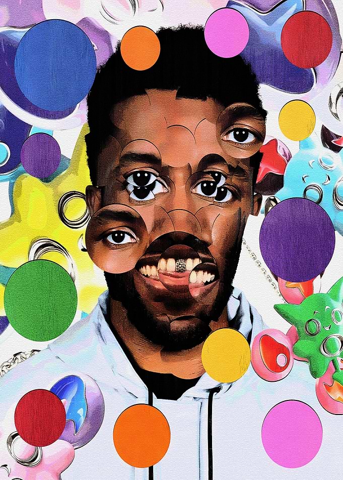 Surreal Portrait with Colorful Pop Elements
