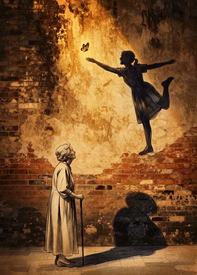 Elderly Woman Reflecting on Youth