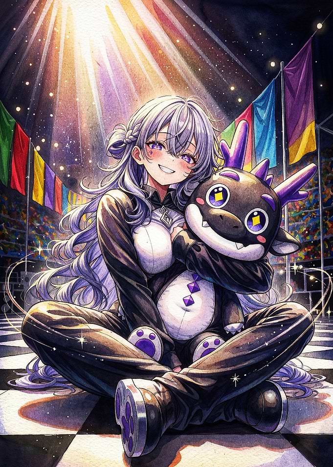 Anime Girl Hugging Dragon Plushie