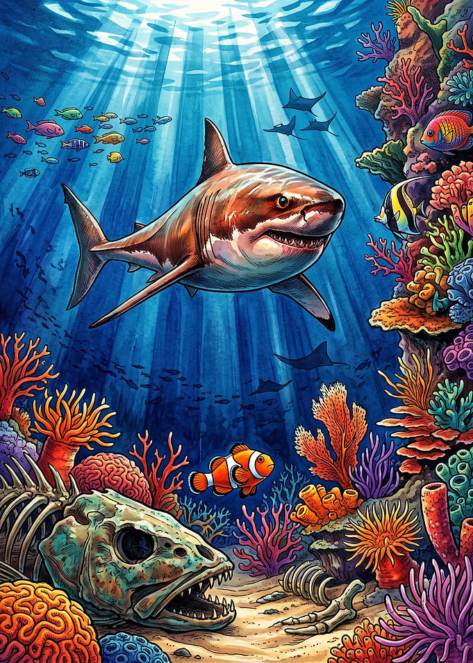 Vibrant Underwater Shark and Coral Reef Subnautica