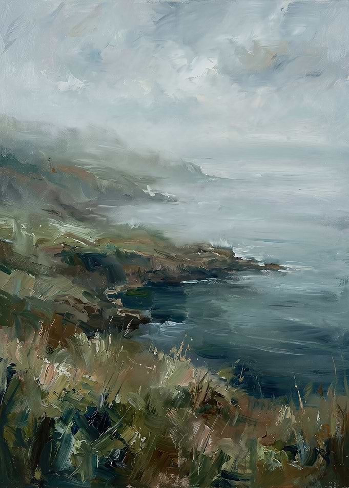 Coastal Meadow Ocean Mist Impressionist Art
