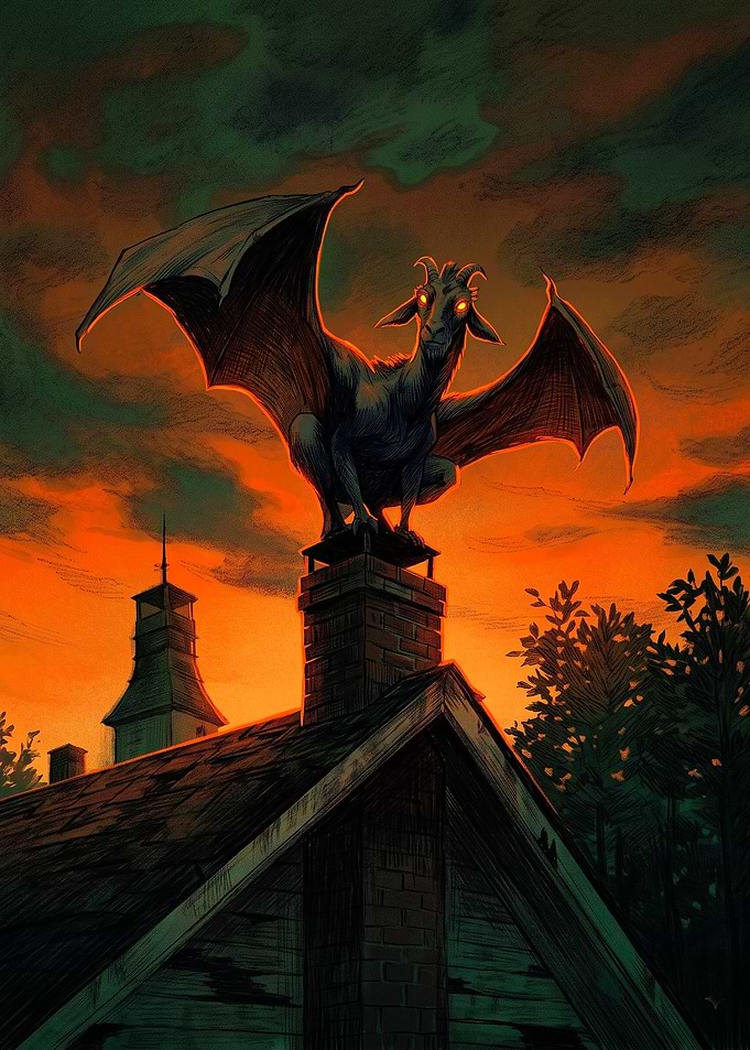 Jersey Devil Perched on Rooftop