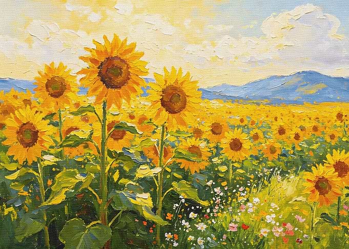 Vibrant Sunflower Field Oil Painting