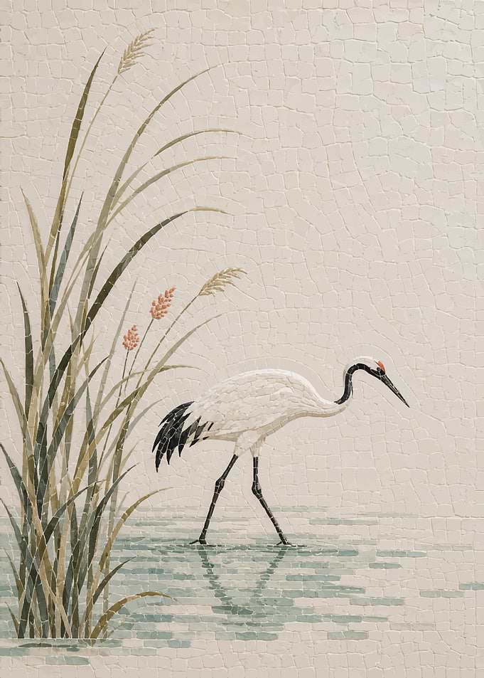 Red-Crowned Crane Mosaic Wall Art