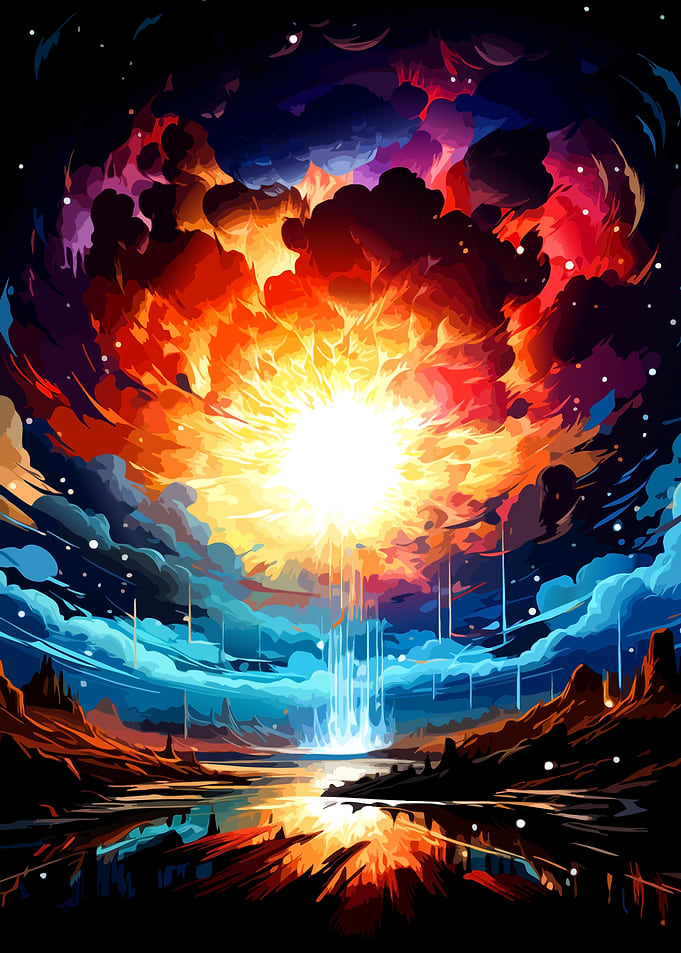 Cosmic Explosion Over Alien Landscape