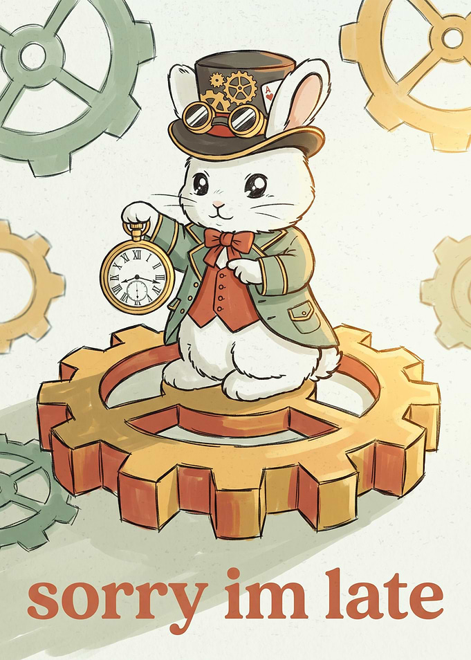 Steampunk White Rabbit with Pocket Watch