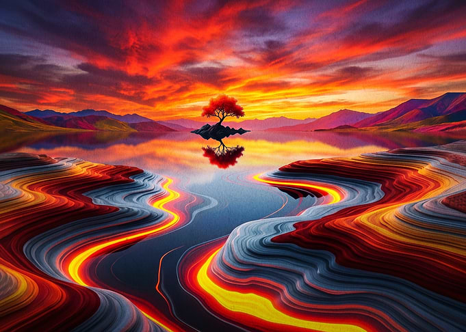 Surreal Landscape with Glowing Tree