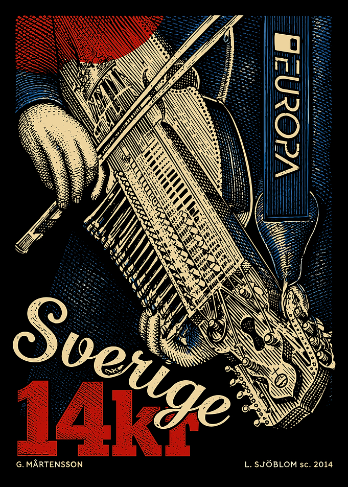 Swedish Nyckelharpa Postage Stamp Art