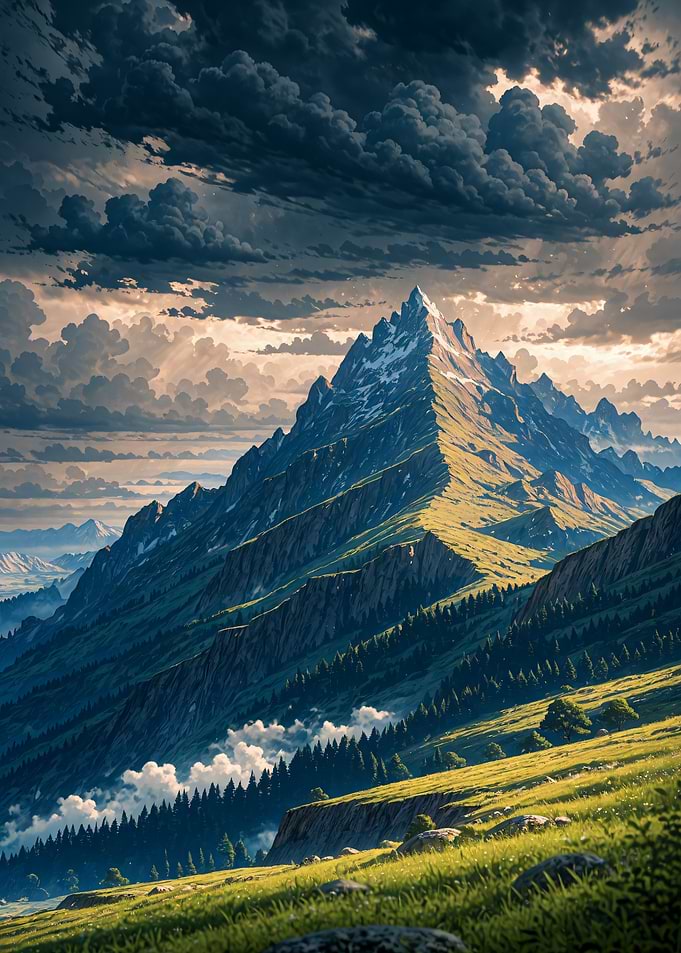 Majestic Mountain Peak Under Dramatic Sky Landscape