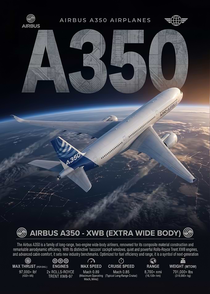 Airbus A350 XWB Technical Poster