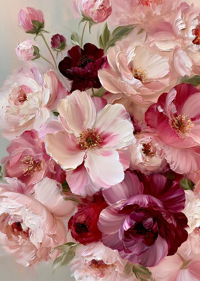 Oil Painting of Pink Peonies