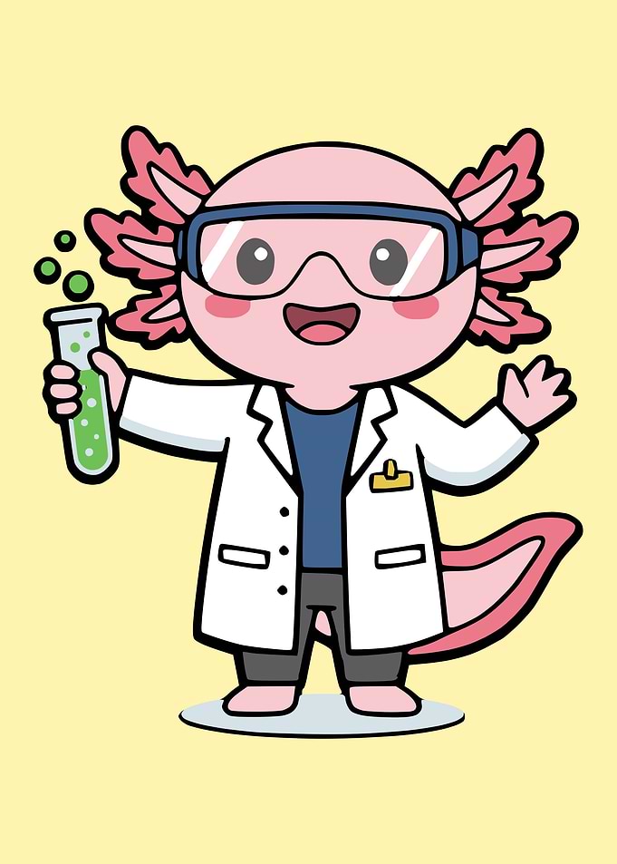 Cute Axolotl Scientist Cartoon