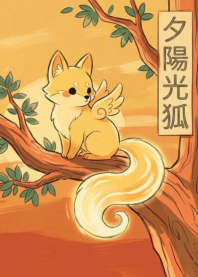 Cute Winged Fox in Sunset