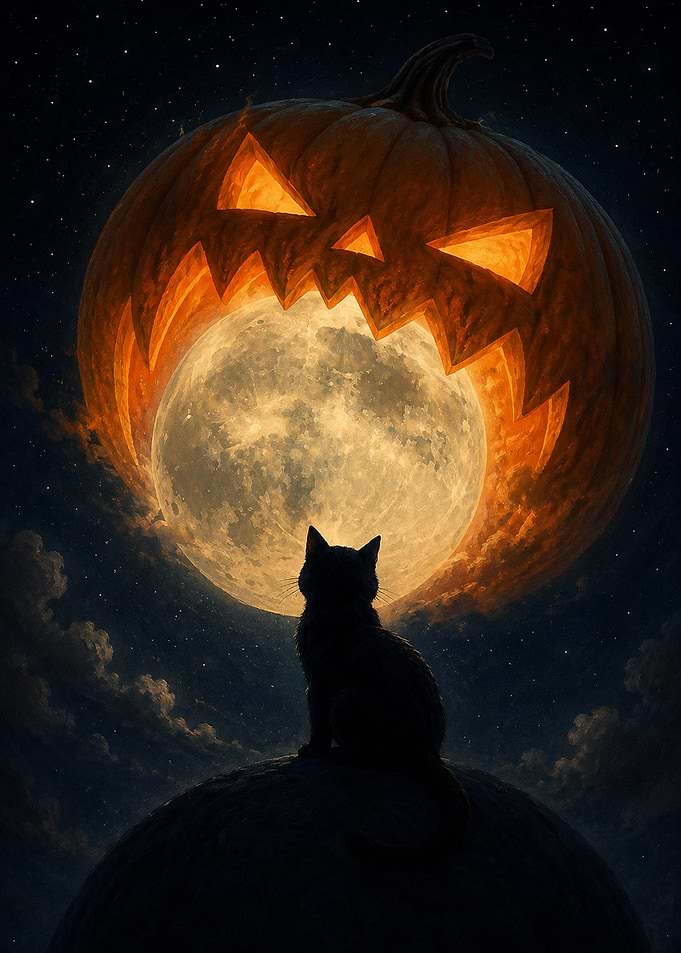 Black Cat Watching Halloween Moon