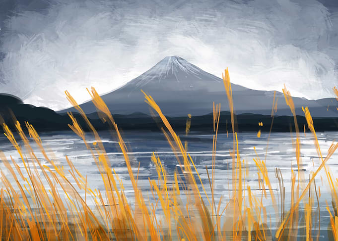 Mount Fuji with Golden Grass
