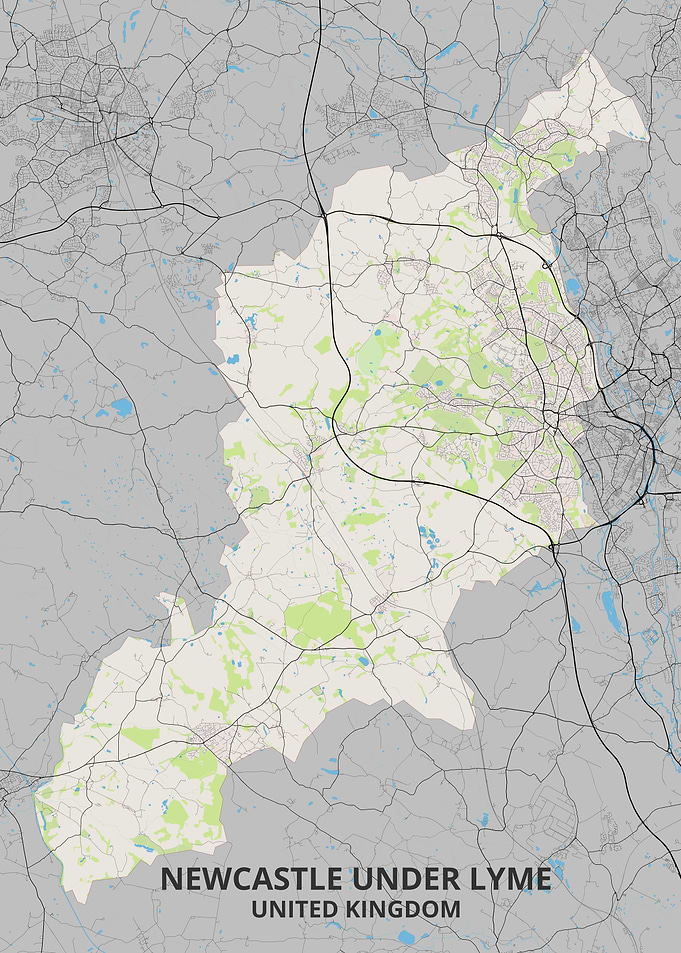 Newcastle under Lyme Map Print