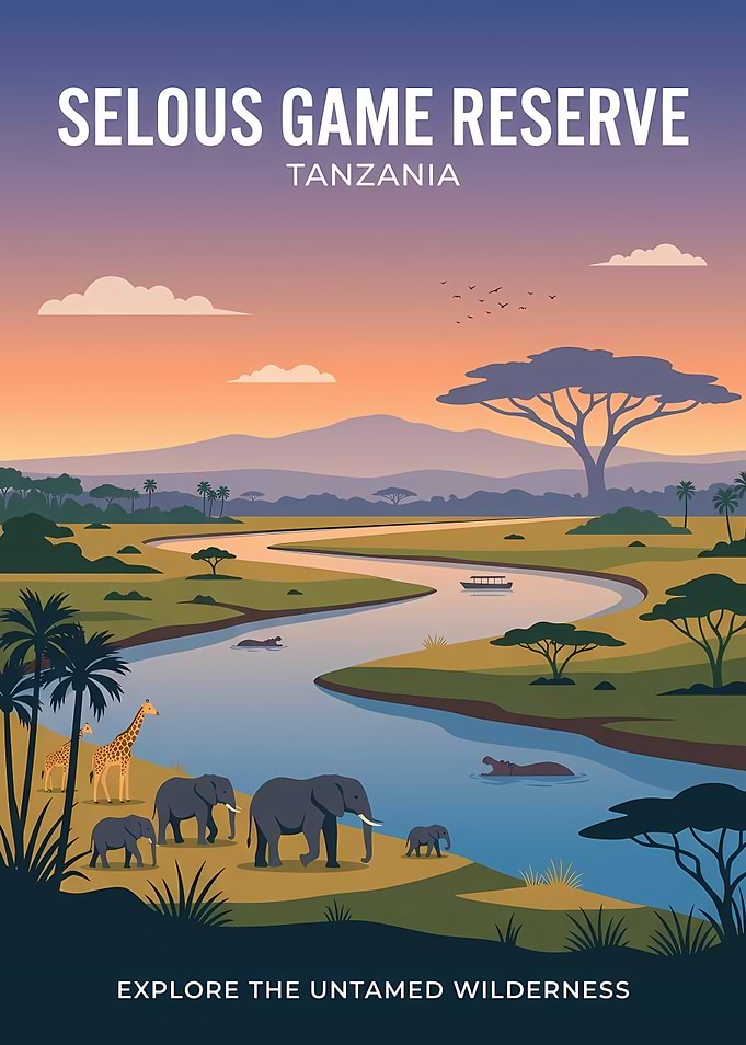 Selous Game Reserve Travel Poster