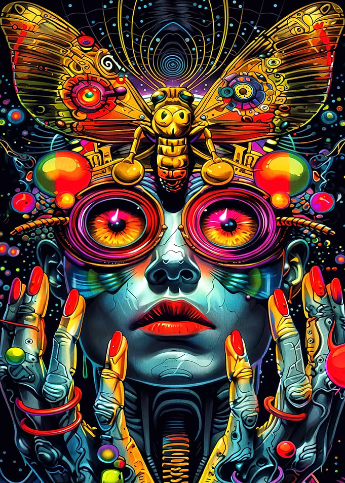 Psychedelic Cybernetic Moth Portrait