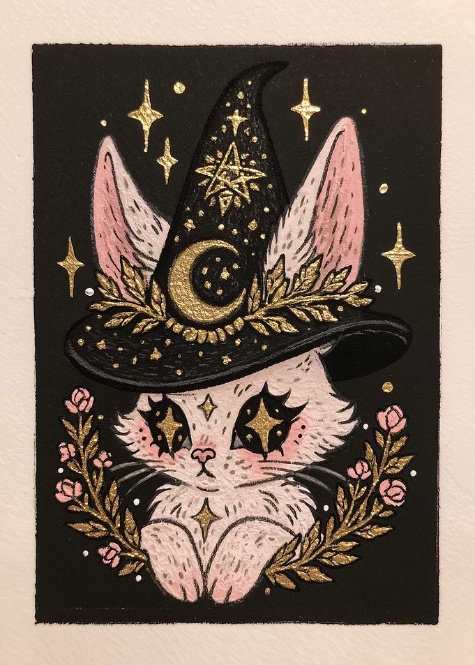 Whimsigoth Witch Rabbit with Golden Stars