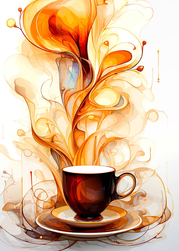 Abstract Coffee Cup with Swirling Steam