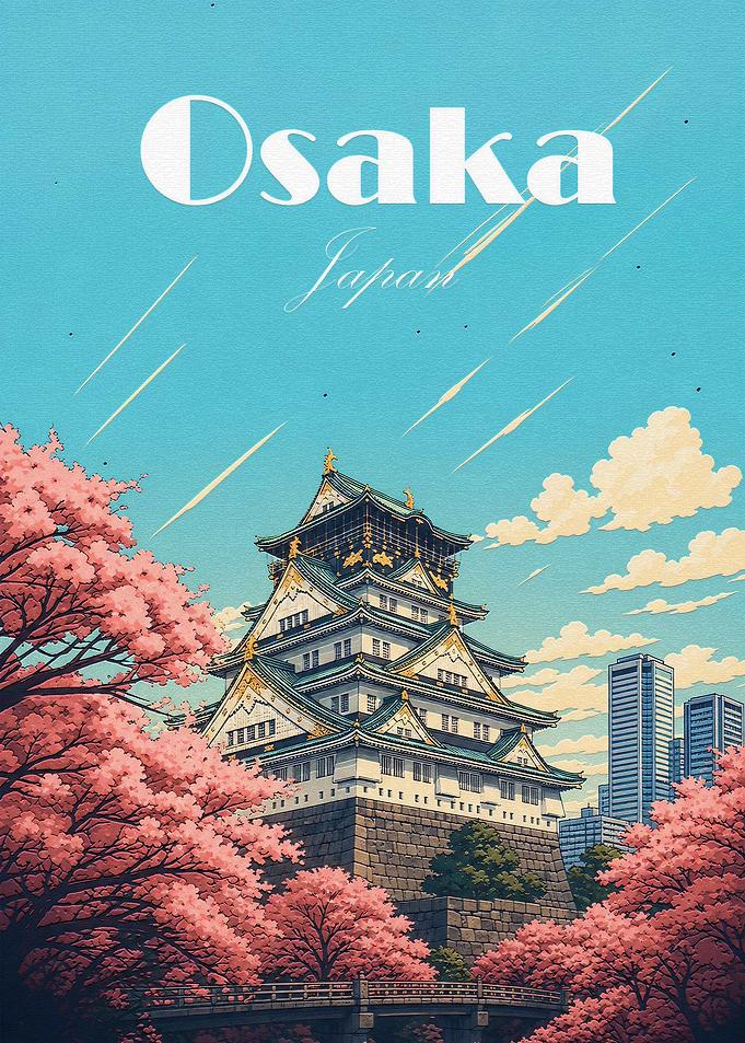 Osaka Castle Japan Travel Poster