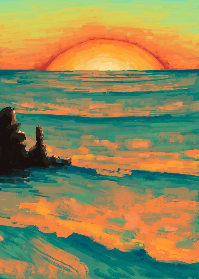 Impressionist Sunset Over Ocean
