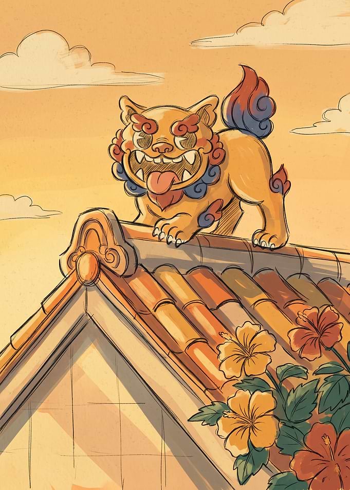 Shisa Guardian on Okinawan Roof